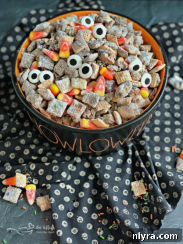 Halloween Double Peanut Butter Muddy Buddies in a HOWLOWEEN BOWL