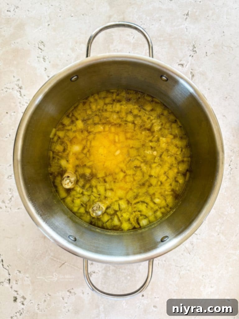 Step 2: Soup pot filled with chicken, vegetables, broth, and water, ready to simmer.