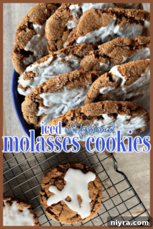two images of molasses cookies with icing and Pinterest text 