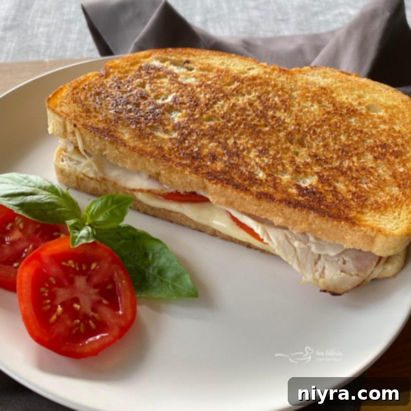 Grilled Turkey and Havarti Sandwiches on a white plate