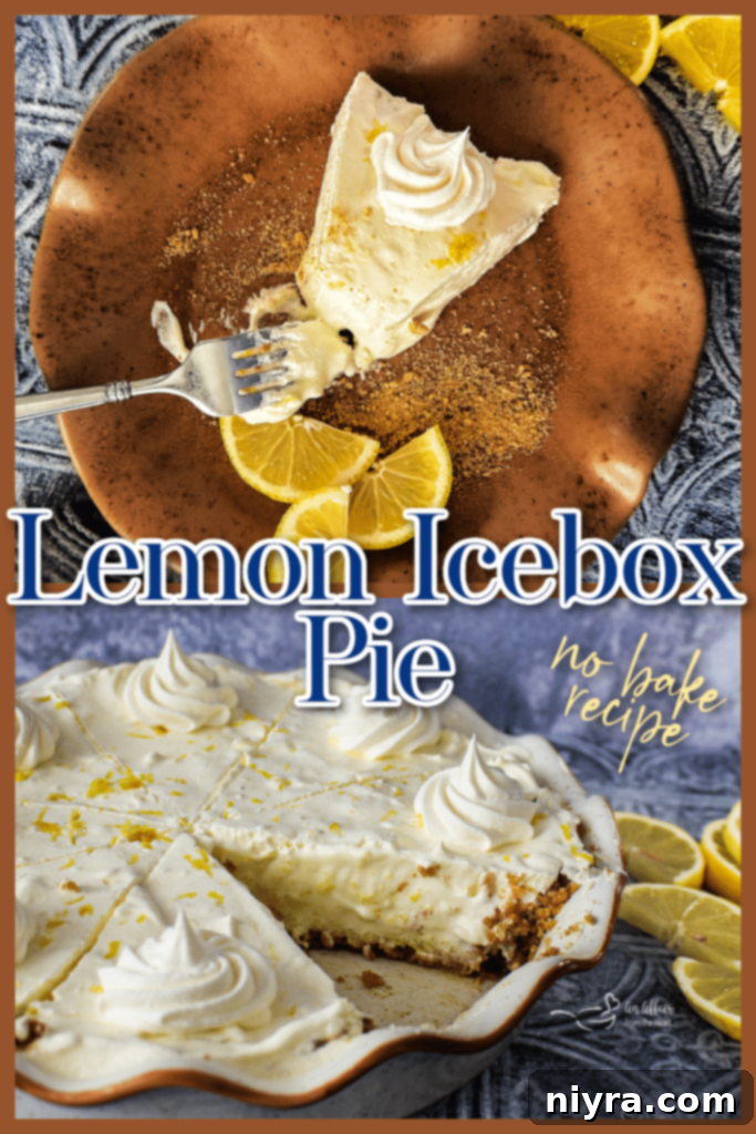 Full No-Bake Lemon Icebox Pie, ready to be served.