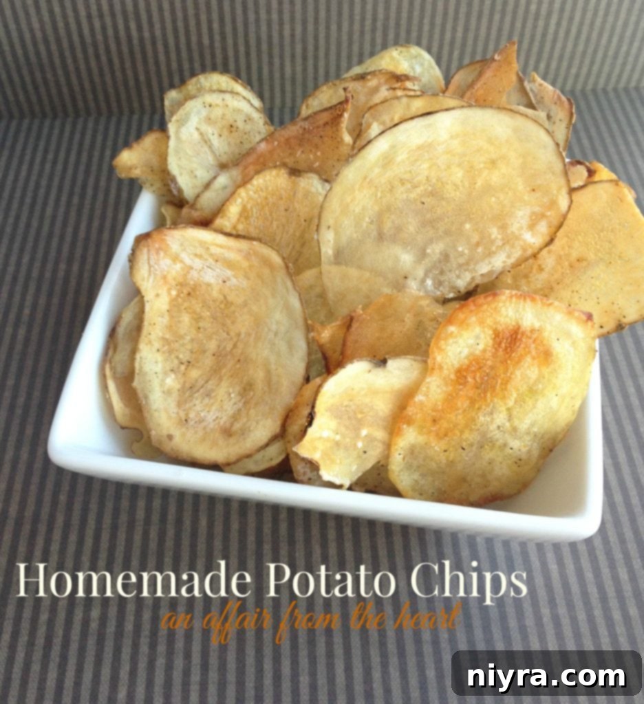Homemade {baked} Potato Chips in a white serving bowl
