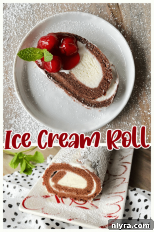 ice cream cake swiss roll, a close-up of the delicious dessert