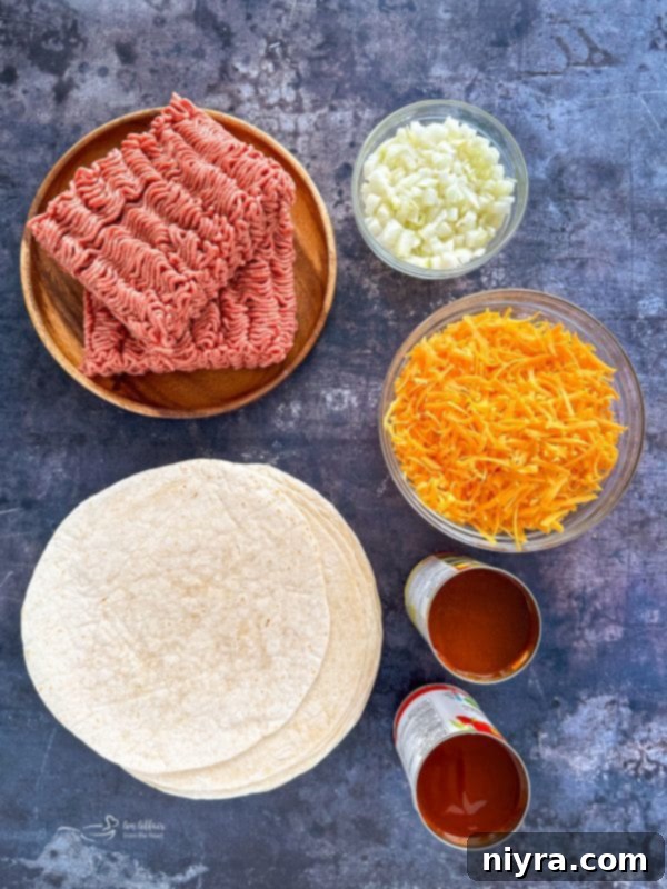 Platter of prepared Ground Beef Enchiladas