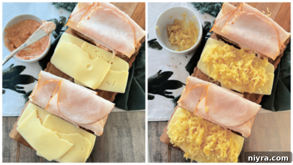 Step 2: Adding sliced turkey and sauerkraut to the sandwich