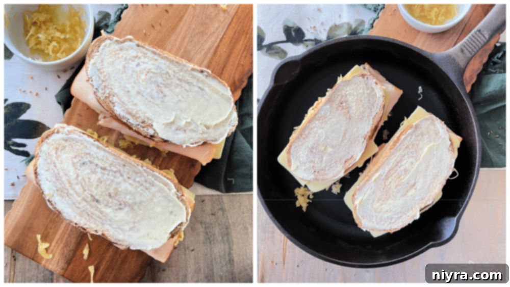 Step 3: Buttering the outside of the bread for grilling