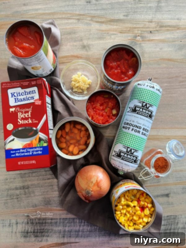 Tex-Mex Fiesta Soup 4 Essential Taco Soup Ingredients Displayed