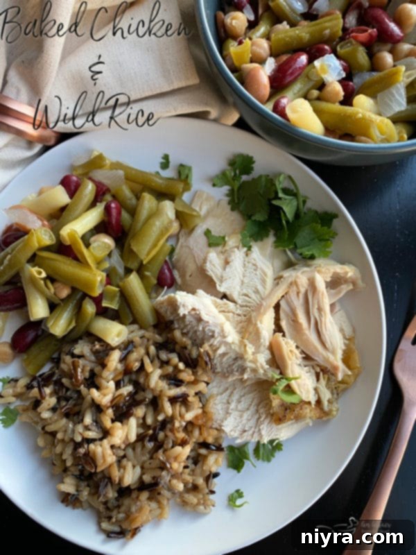 Golden Baked Chicken with Savory Wild Rice Stuffing 10 Baked Chicken and Wild Rice ready for serving.