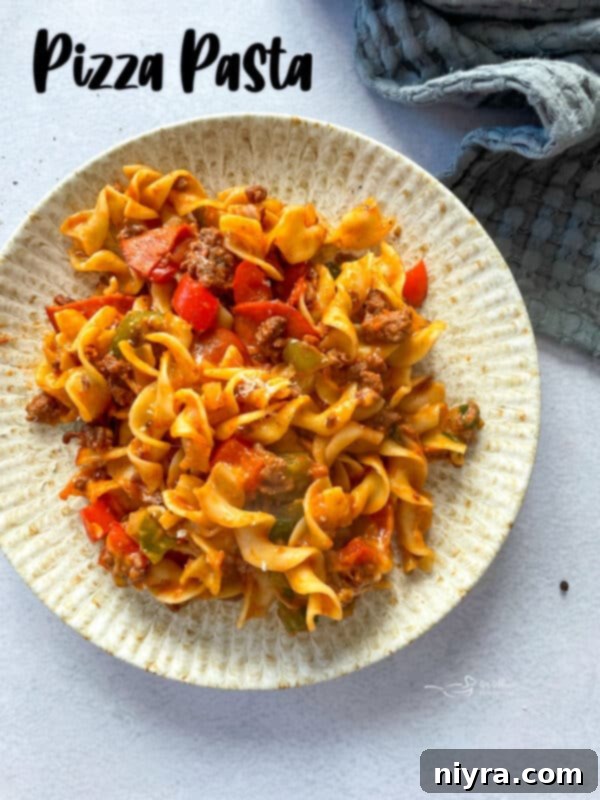 Pizza and Pasta Perfection 15 A wide shot of the baked Pizza Pasta Casserole