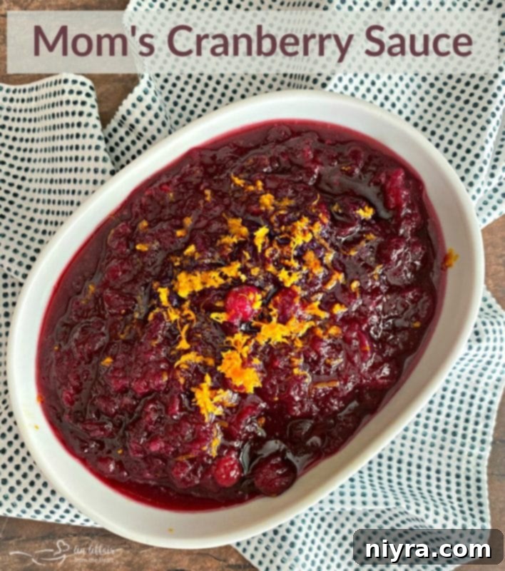Homemade Cranberry Goodness 10 A vibrant, close-up hero shot of Mom's homemade cranberry sauce, highlighting its rich texture and natural appeal.
