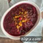 Homemade Cranberry Goodness 12 Overhead of Mom's Cranberry Sauce in a white serving dish