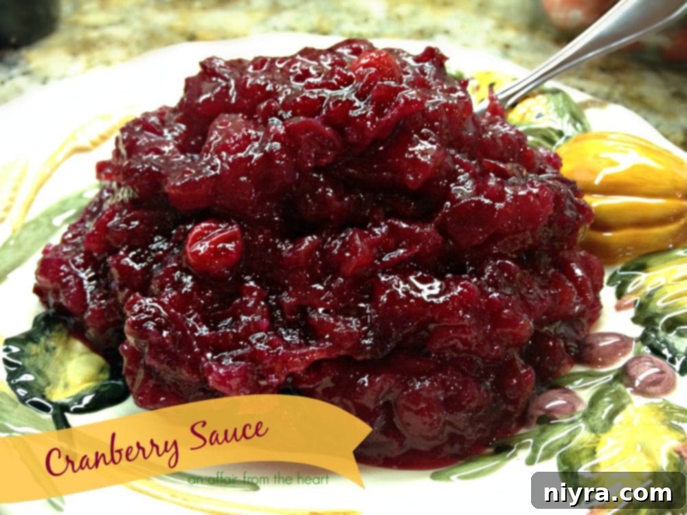 Homemade Cranberry Goodness 3 A close-up shot of the vibrant, homemade cranberry sauce, showcasing its rich texture and festive color.