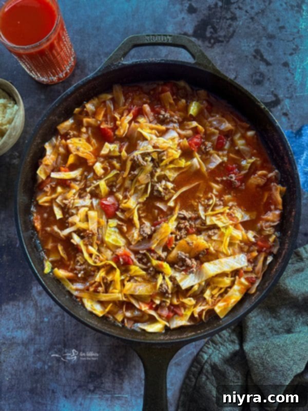 Cabbage Roll Soup simmering in a pot