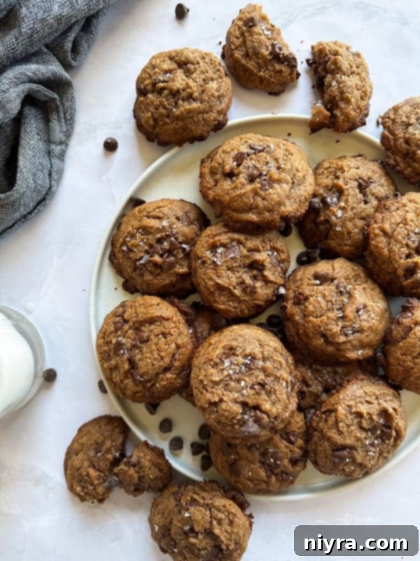 Malted Chocolate Chip Cookies on a cooling rack, fresh from the oven
