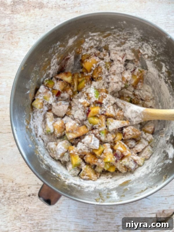 diced apples with sugar and flour