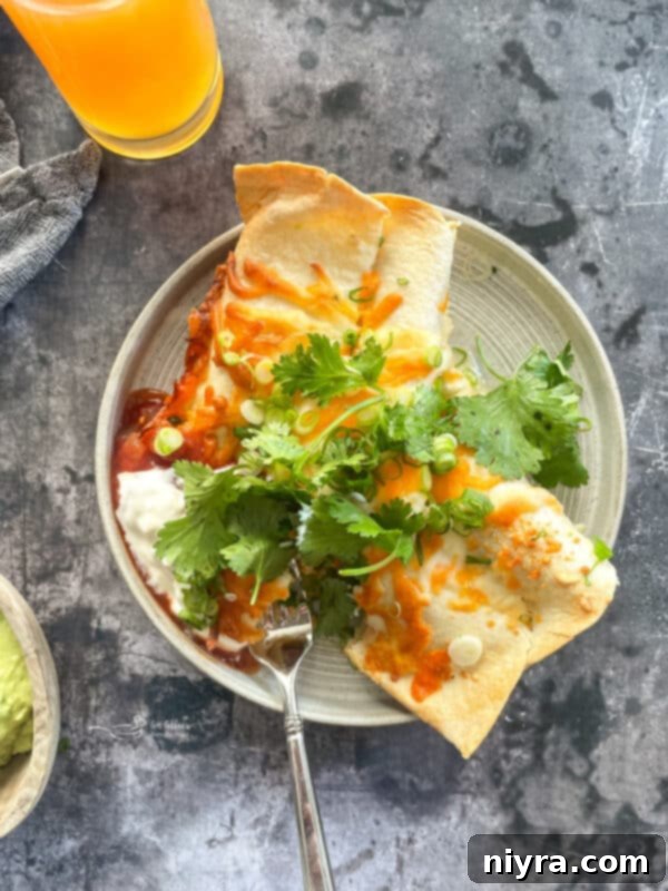 Brunch Enchiladas with Ham, perfectly baked and golden, ready to be served from a casserole dish.