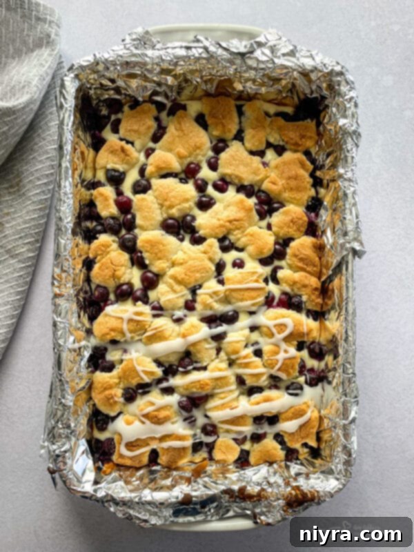 Zesty Lemon Blueberry Crumb Bars 11 drizzle glaze on warm blueberry crumble bars