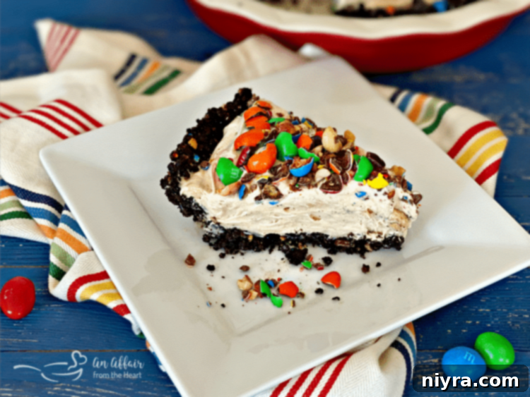 Peanut M&M Peanut Butter Pie slice horizontal