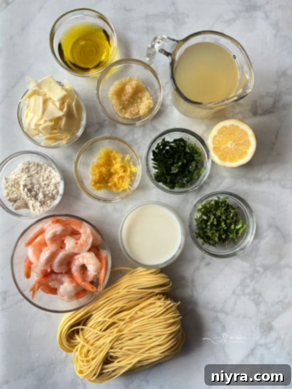 Ingredients for Lemon Basil Shrimp Pasta