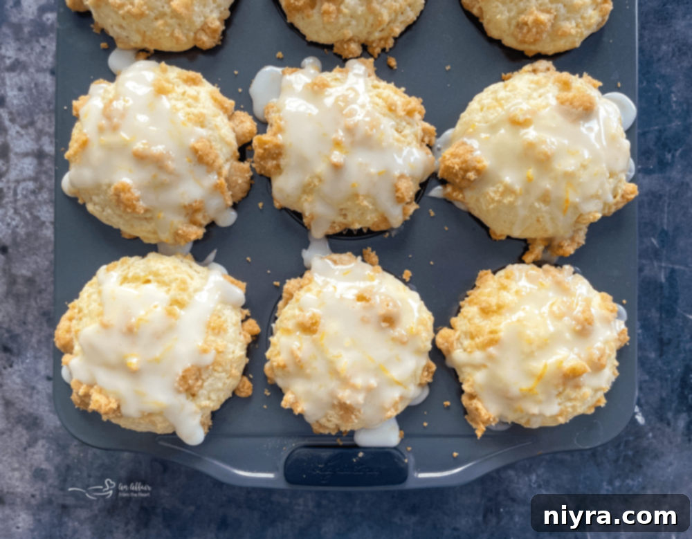 Glazing the Lemon Crumb Muffins