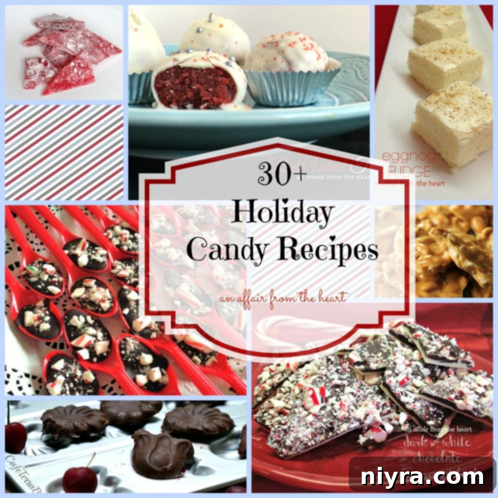 A mouth-watering display of various holiday candy recipes, showcasing the festive assortment of treats.