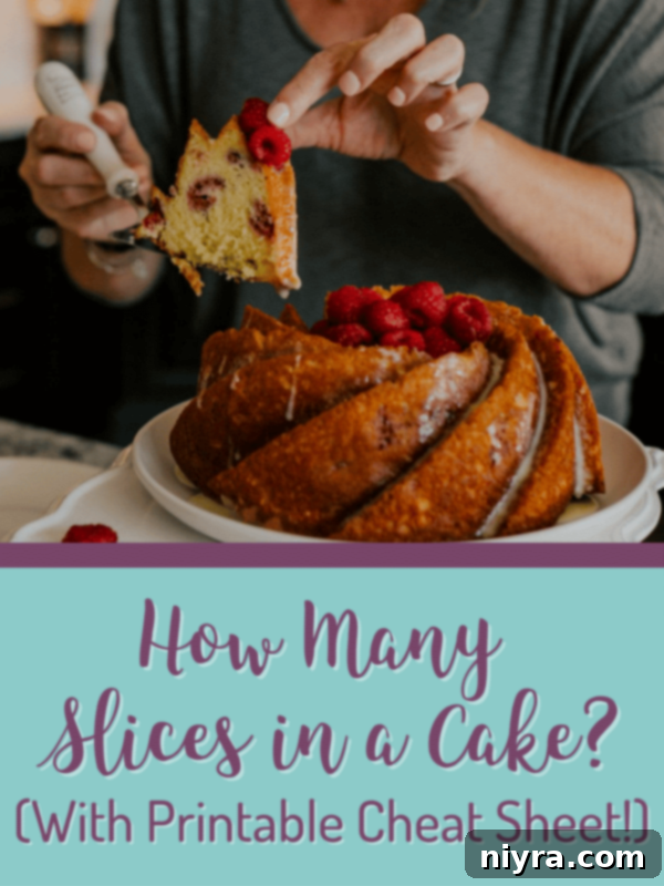 A vibrant banner showcasing the title 'How many slices in a cake?' with an illustrative cake graphic, emphasizing efficient serving.