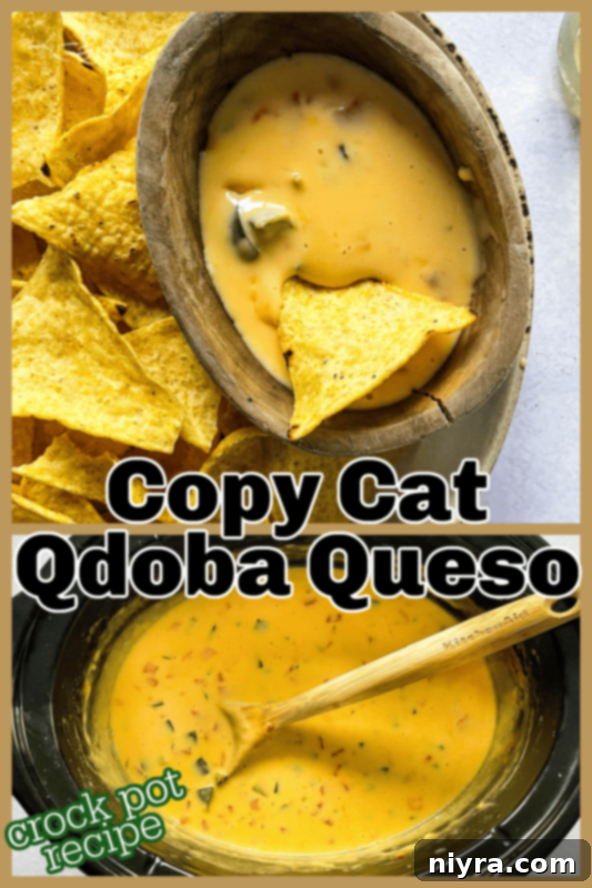 Copycat Qdoba Queso served in a bowl with a full spread of chips