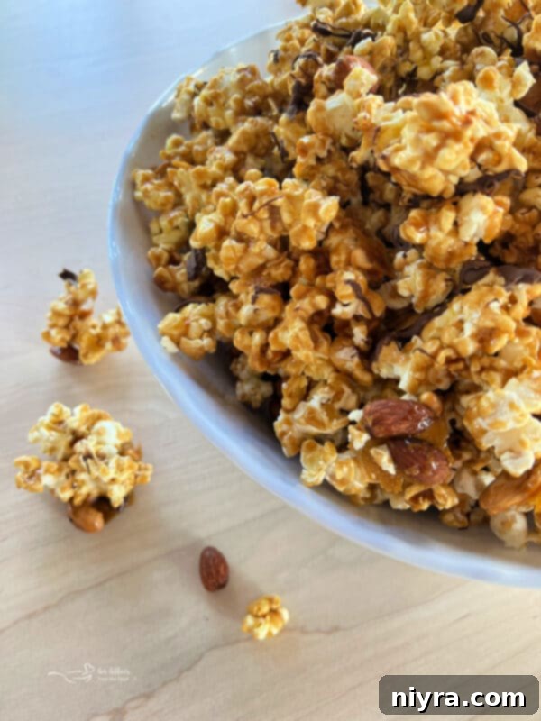 Ultimate Homemade Caramel Chocolate Nut Popcorn 19 Another beautiful shot of Homemade Moose Munch Popcorn, tempting and delicious