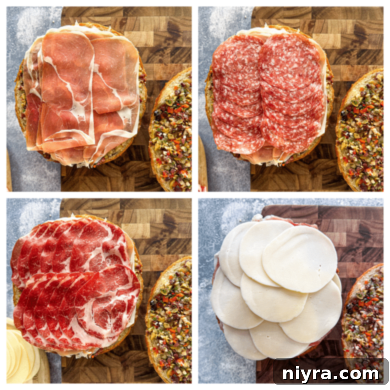 New Orleans Iconic Muffuletta 11 Assembled Muffuletta sandwich, wrapped and ready to chill