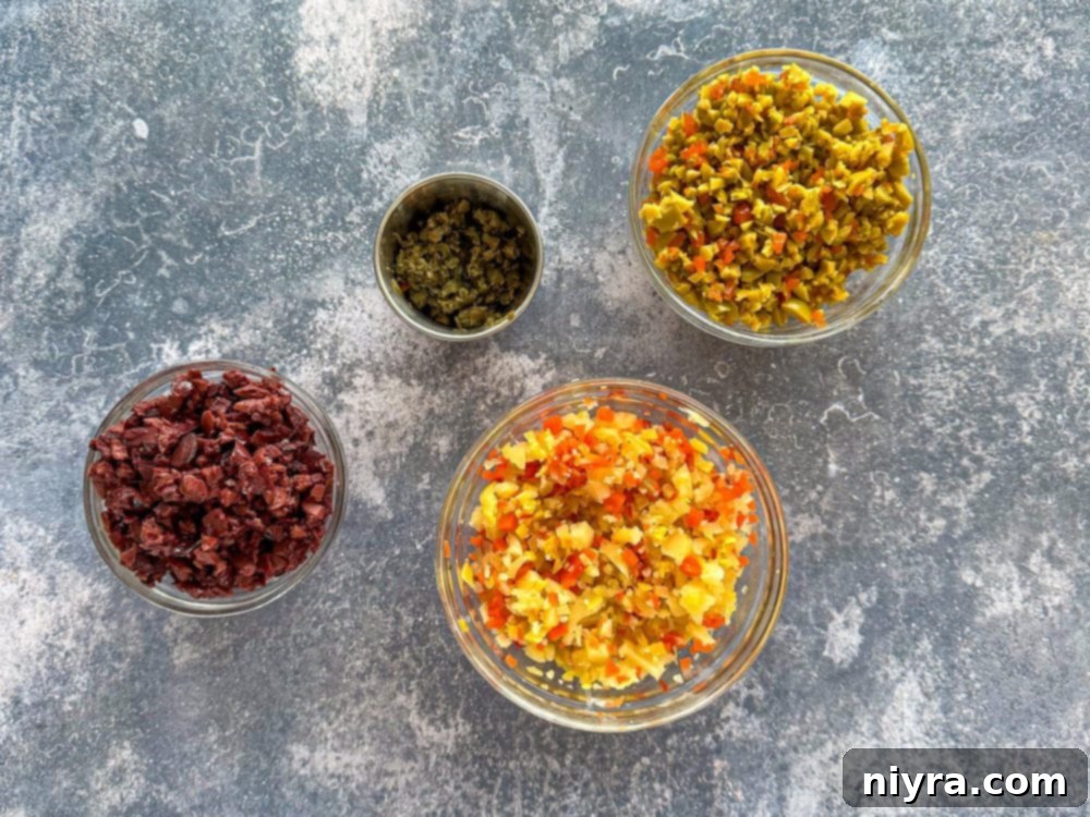 New Orleans Iconic Muffuletta 5 Ingredients for Muffuletta olive salad spread