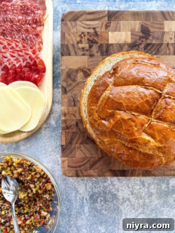 New Orleans Iconic Muffuletta 6 Prepared olive salad spread for Muffuletta