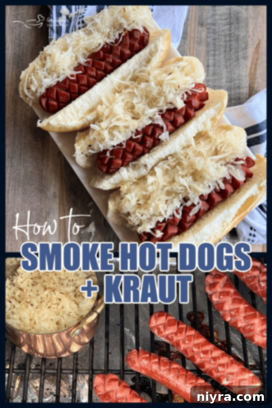 Smoky Dogs with Zesty Kraut 17 Smoked hot dogs and kraut recipe image for Pinterest