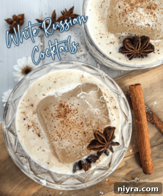 White Russian Cocktail in a glass with ice