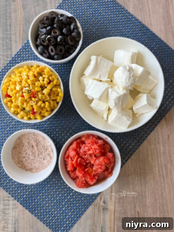 Close up of Fiesta Corn Dip in a white bowl