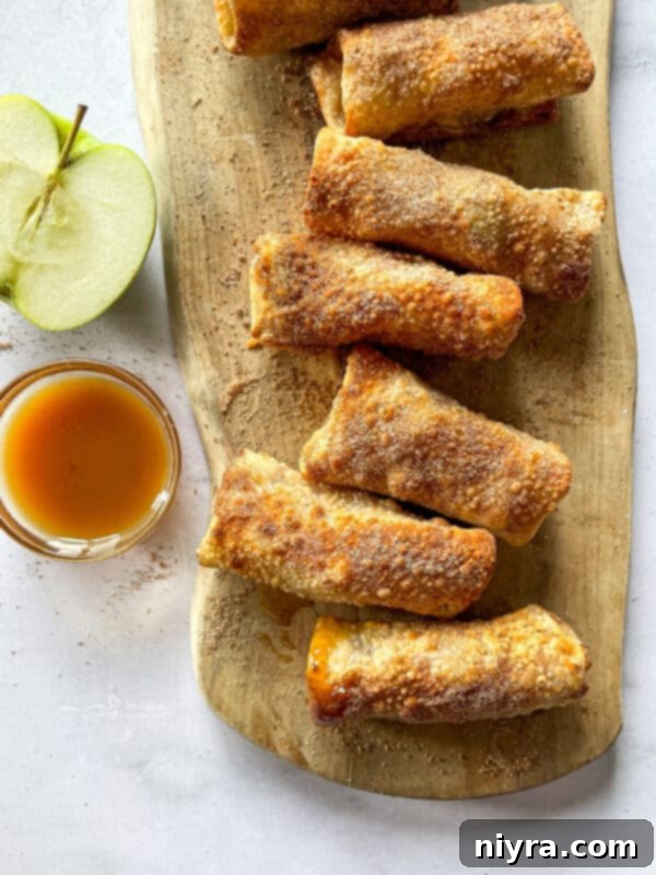 Air Fryer Apple Pie Egg Rolls ready to eat