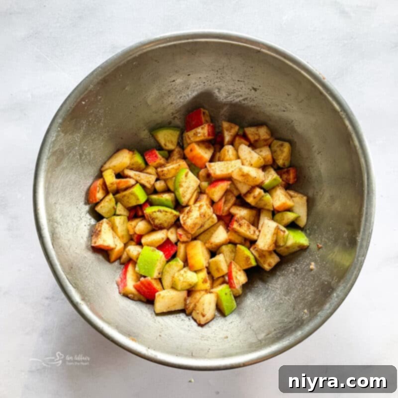 Diced apples in a bowl