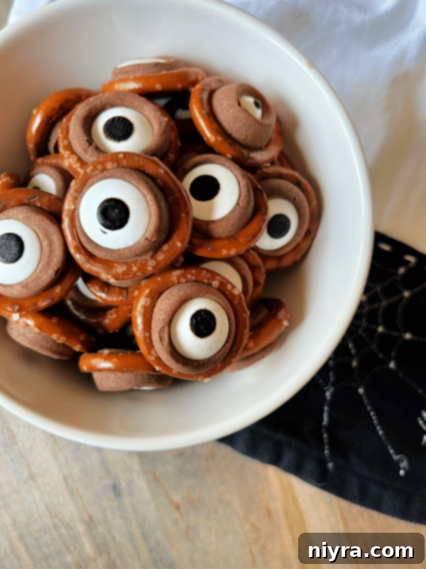 Pinterest graphic for Rolo Pretzel Eyeballs