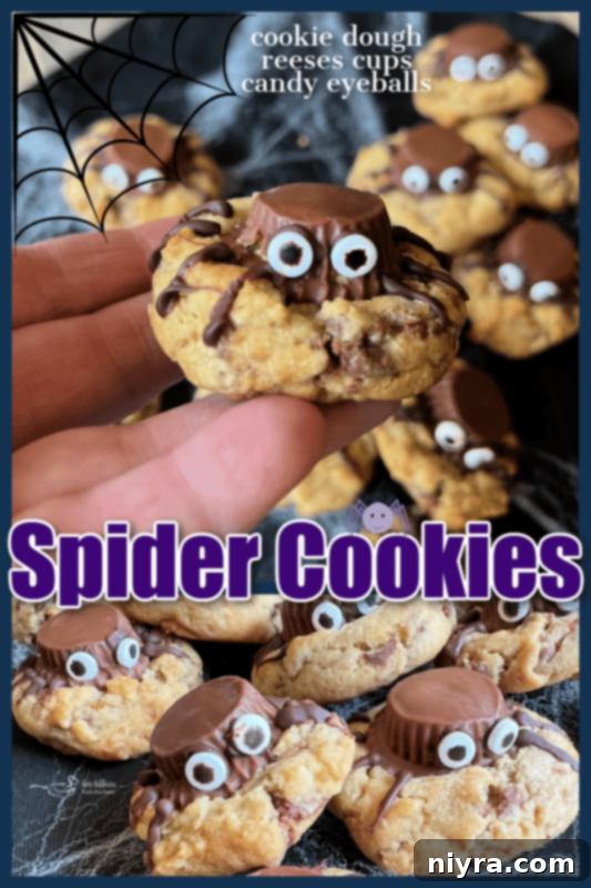 A finished Halloween Spider Cookie with a 'Love it? Pin it!' text overlay, encouraging Pinterest sharing.