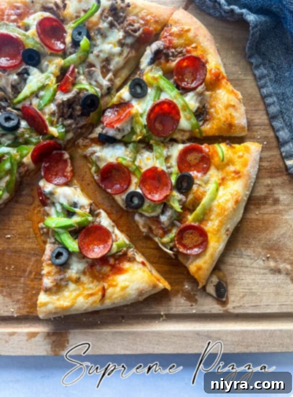 The ultimate Supreme Pizza, freshly baked and ready to be enjoyed.