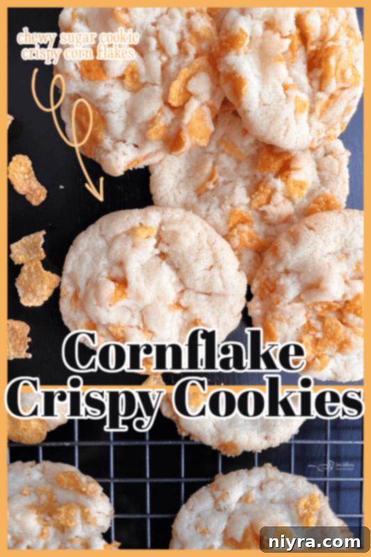 Close-up of a single cornflake cookie on a wire rack