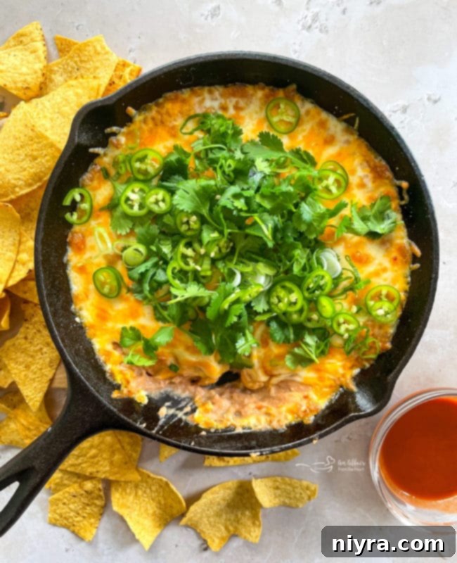 hot bean dip in a skillet
