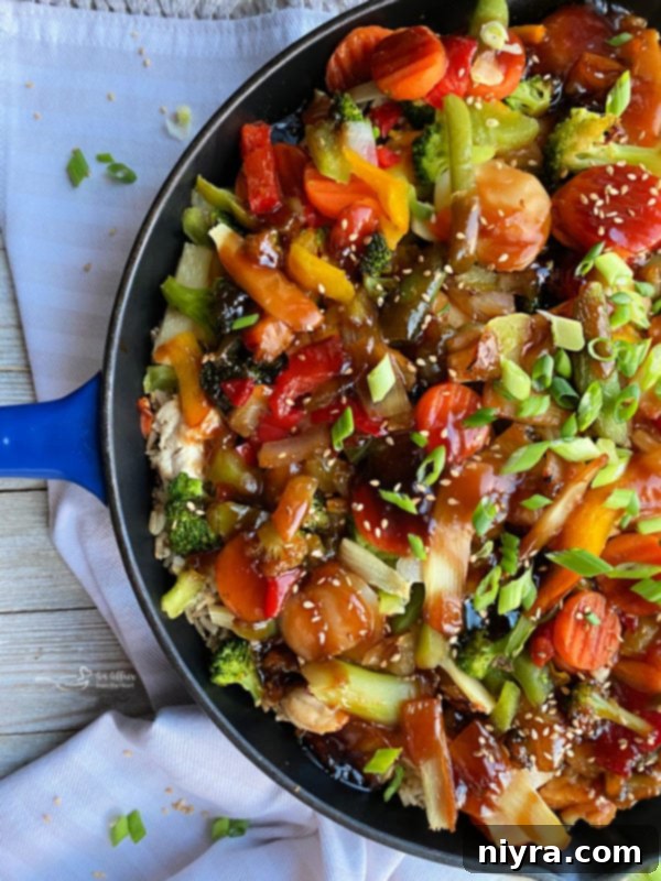 A serving of Teriyaki Chicken Casserole from the skillet