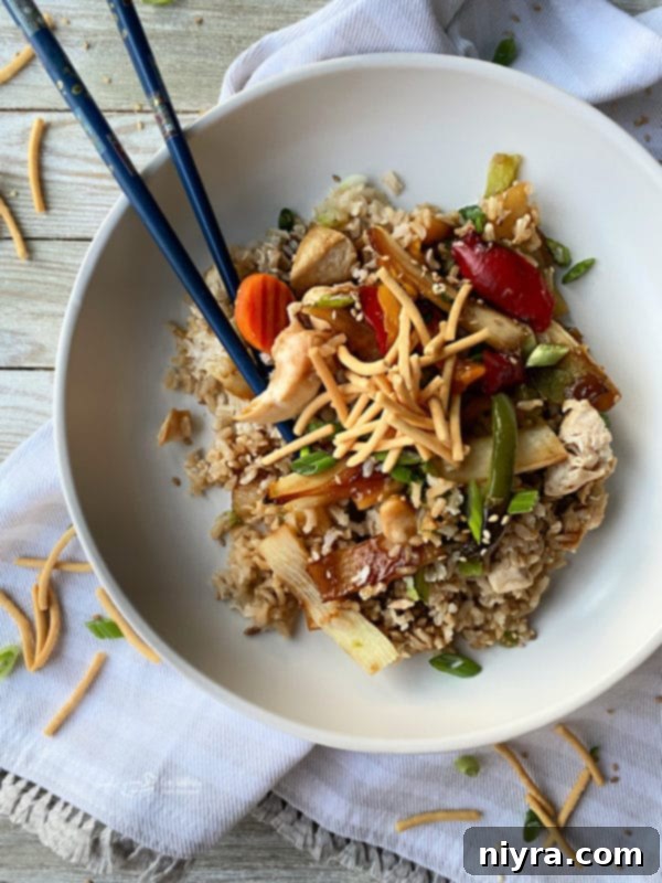 Leftover Teriyaki Chicken Casserole in a container