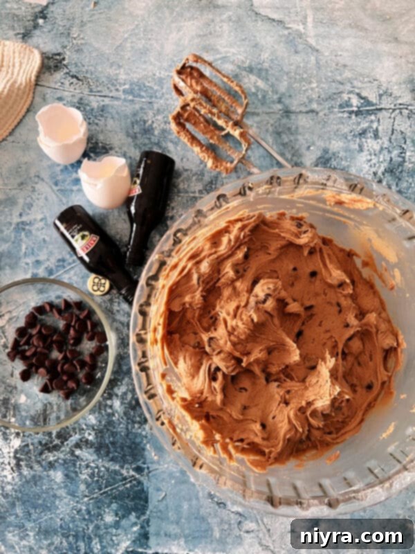Chilled Bailey's Chocolate Chip Cookie dough ready for baking