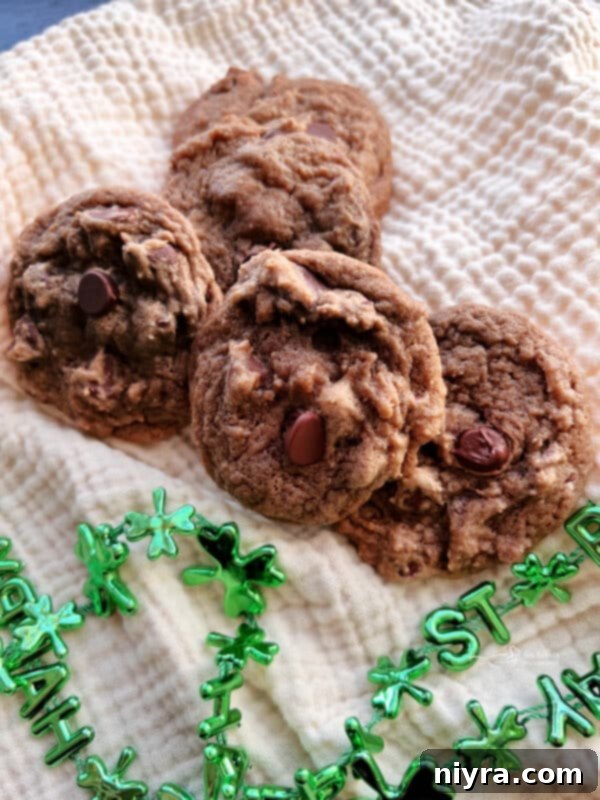 Closeup of Bailey's Chocolate Chip Cookies on a white background