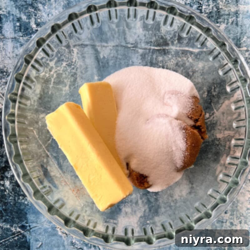 Creaming butter and sugars for the cookie dough