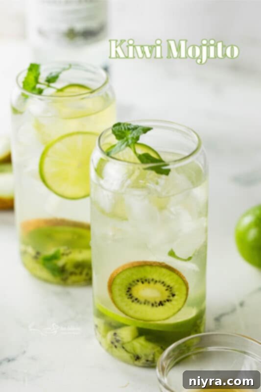 Refreshing Kiwi Mojito 14 A beautiful close-up of a Kiwi Mojito, garnished and ready to drink