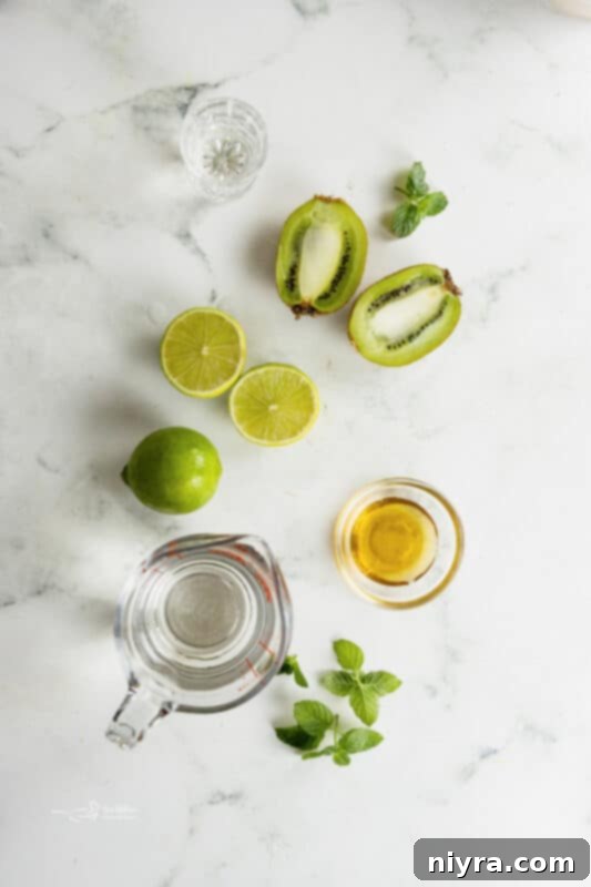 Refreshing Kiwi Mojito 3 Another tall glass of Kiwi Mojito with lime and mint garnishes