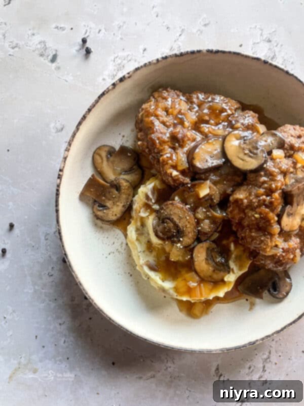 Mushroom Smothered Salisbury Steak 2 Salisbury Steak with Mushroom Gravy and Mashed Potatoes