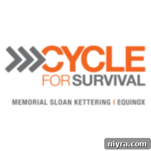 Cycle for Survival logo - orange text with a person on a bicycle